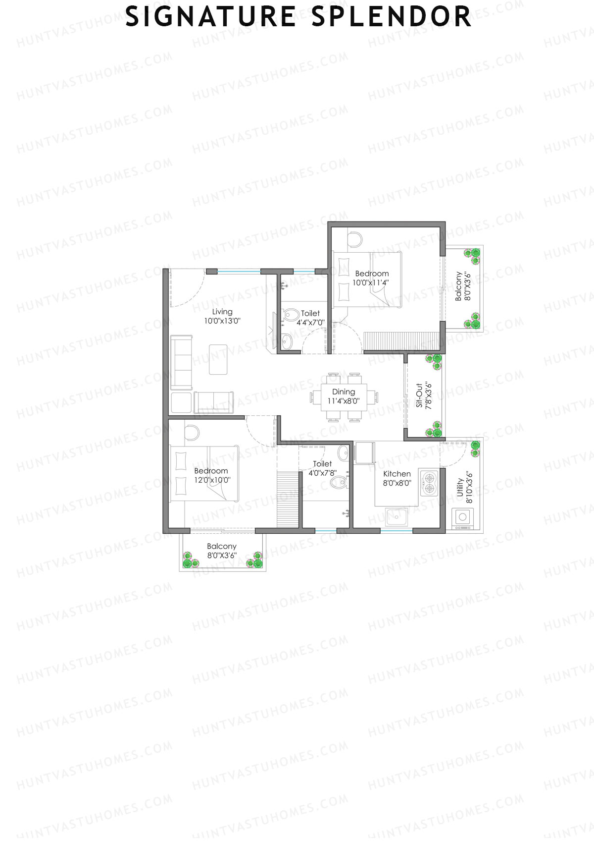 Signature Splendor, Block F, Unit 9, 2BHK, Super Area 1008   sq ft 
