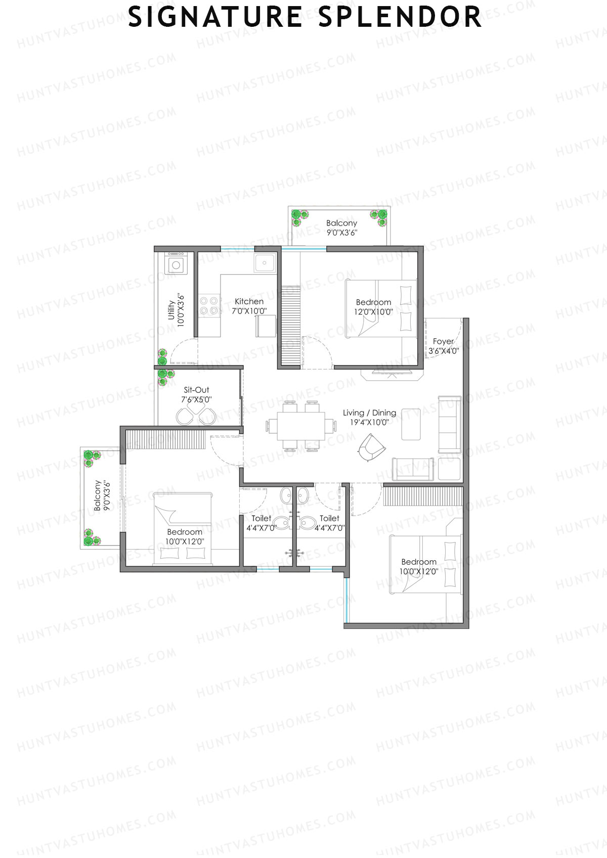 Signature Splendor, Block G, Unit 1, 3BHK, Carpet Area 644   sq ft 