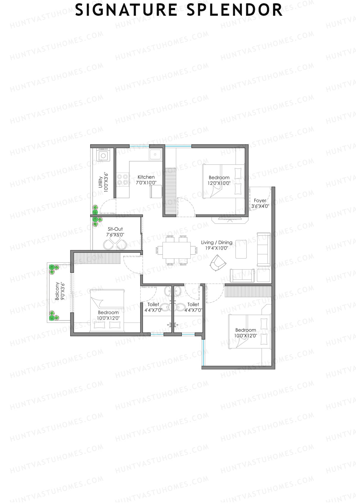 Signature Splendor, Block G, Unit 5, 3BHK, Super Area 1162   sq ft 