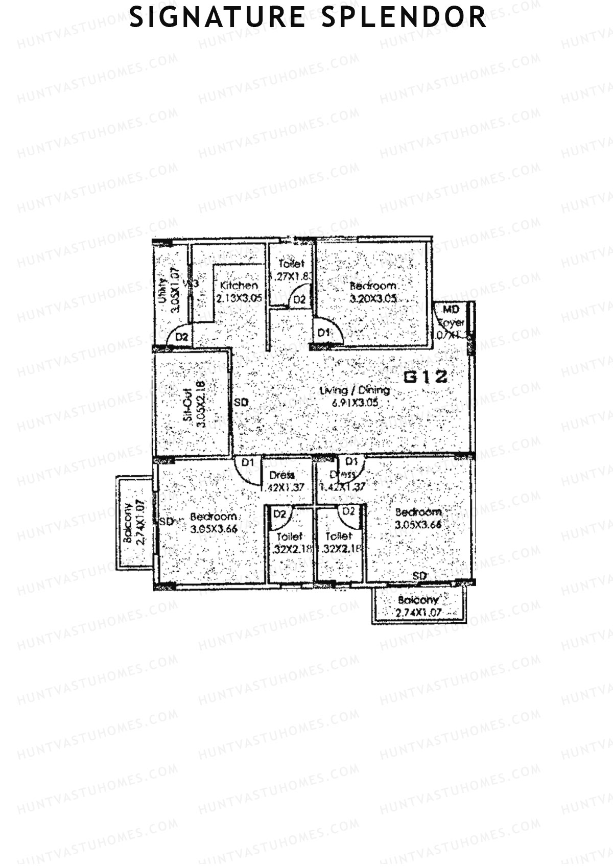 Signature Splendor, Block G, Unit 8, 3BHK, Carpet Area 817   sq ft 