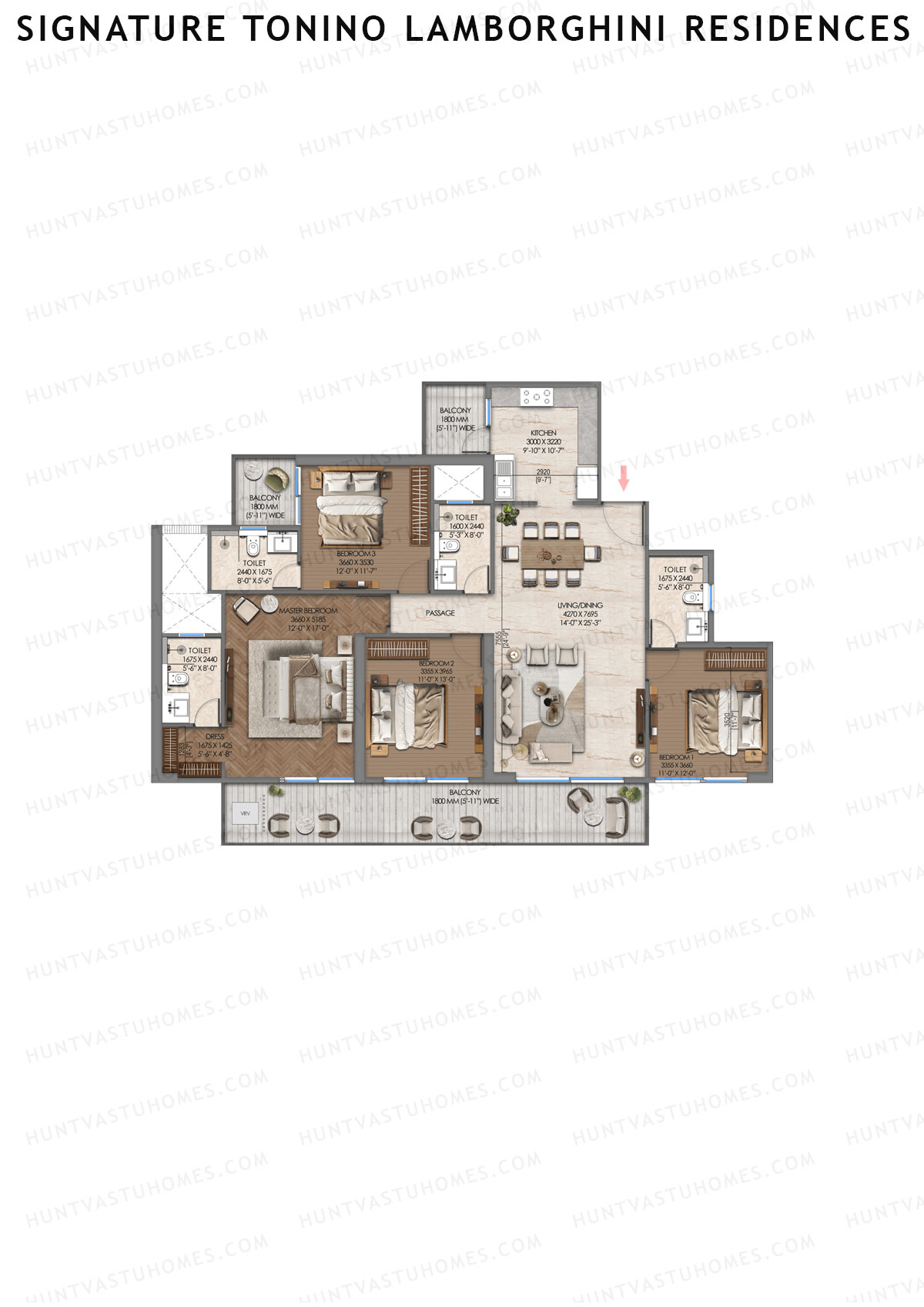 Signature Tonino Lamborghini Residences, Tower A1, Unit 2 (Type 1), 4BHK, Carpet Area 2450   sq ft 