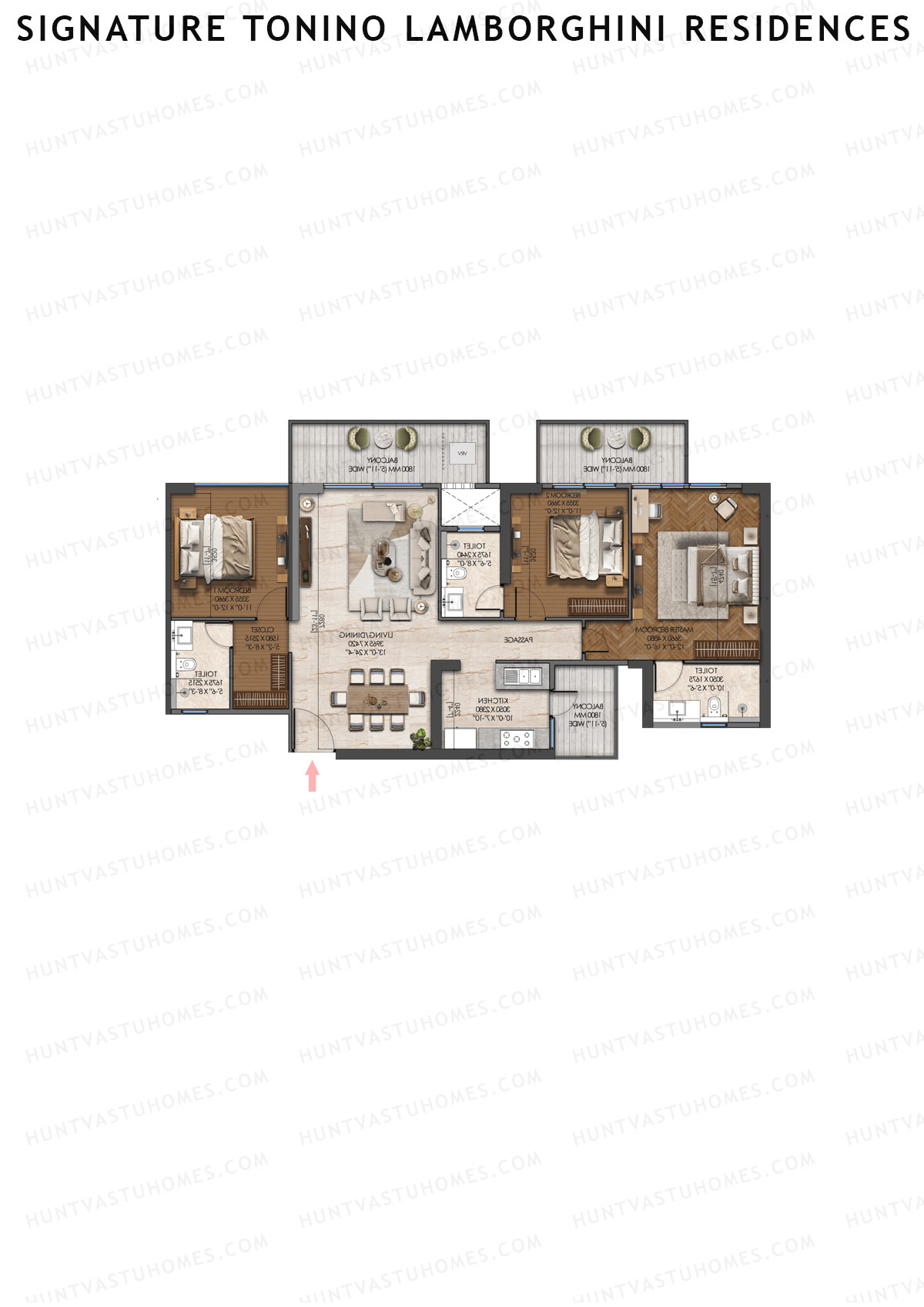 Signature Tonino Lamborghini Residences, Tower A2, Unit 4, 3BHK, Carpet Area 2050   sq ft 