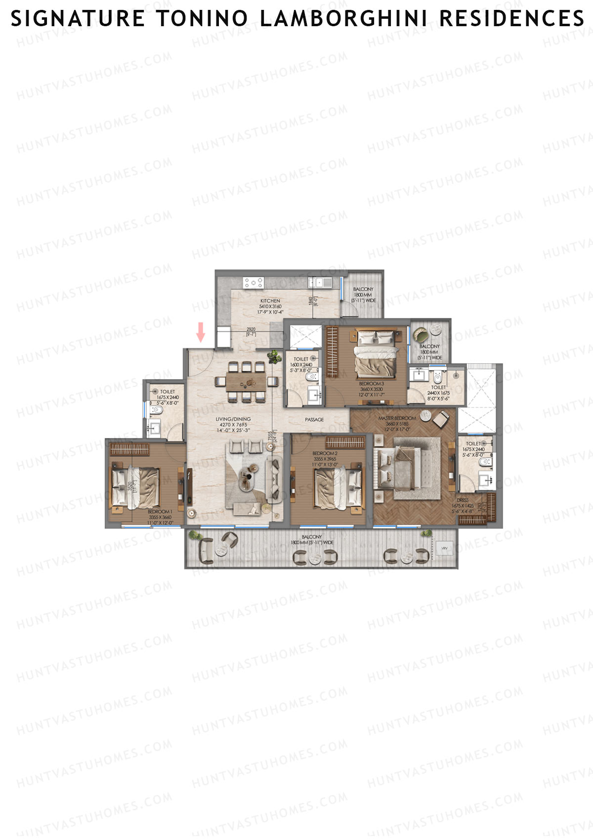 Signature Tonino Lamborghini Residences, Tower A3, Unit 1 (Type 2), 4BHK, Carpet Area 2450   sq ft 