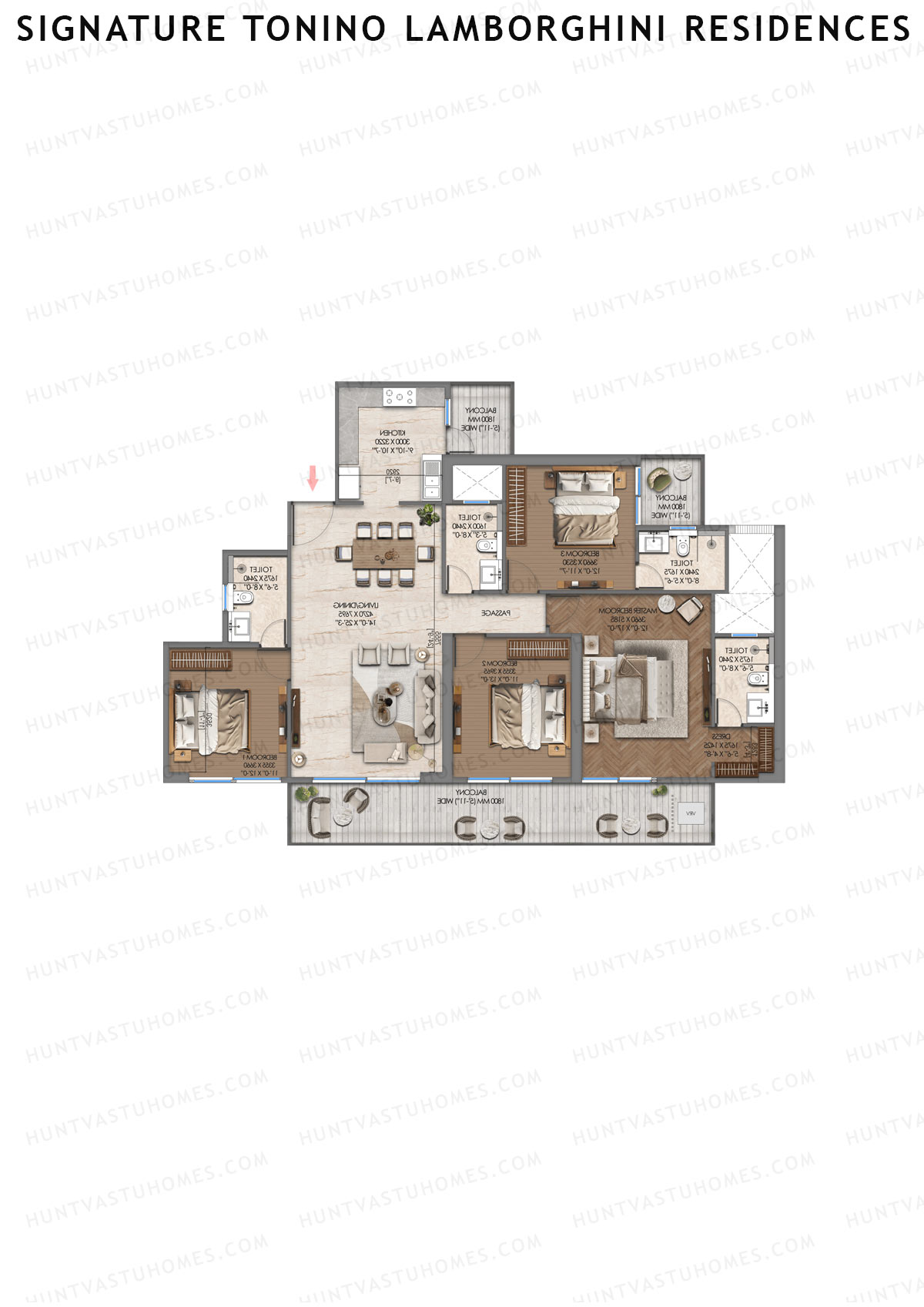 Signature Tonino Lamborghini Residences, Tower A4, Unit 1 (Type 1), 4BHK, Carpet Area 2450   sq ft 