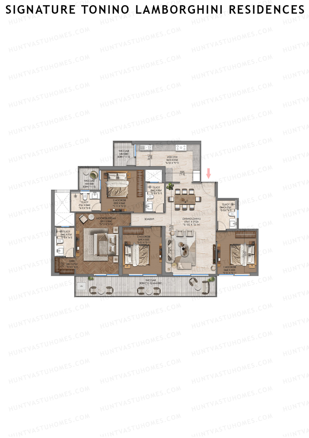 Signature Tonino Lamborghini Residences, Tower A4, Unit 2 (Type 2), 4BHK, Carpet Area 2450   sq ft 