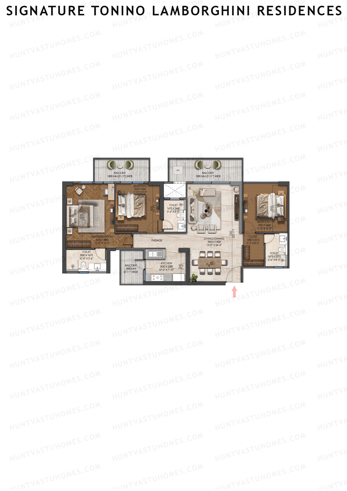 Signature Tonino Lamborghini Residences, Tower A4, Unit 3, 3BHK, Carpet Area 2050   sq ft 