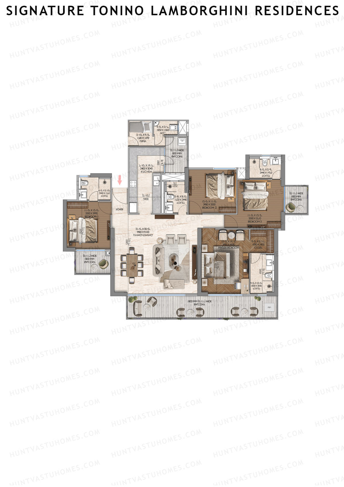 Signature Tonino Lamborghini Residences, Tower B5, Unit 1, 4BHK, Carpet Area 2800   sq ft 