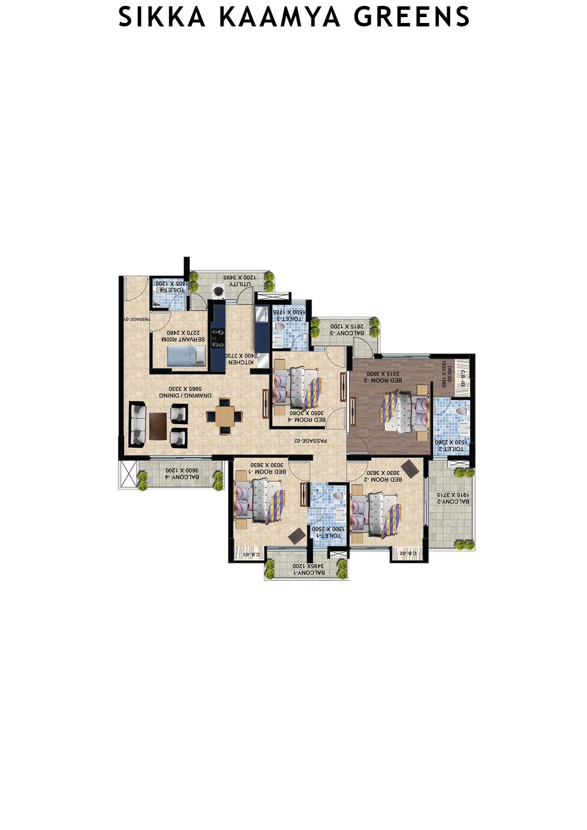 Sikka Kaamya Greens Diamond Unit 1 (Type F) Floor Plan