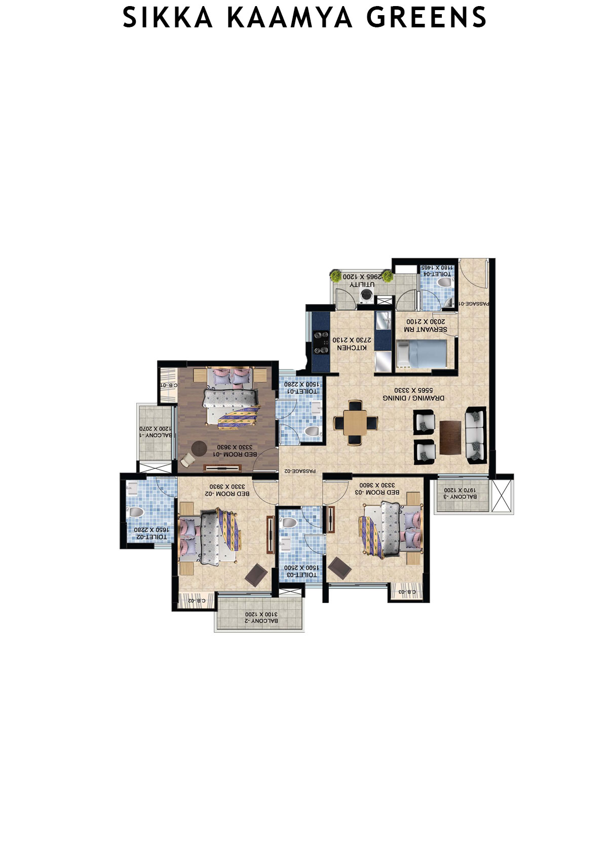 Sikka Kaamya Greens Diamond Unit 2 (Type E) Floor Plan