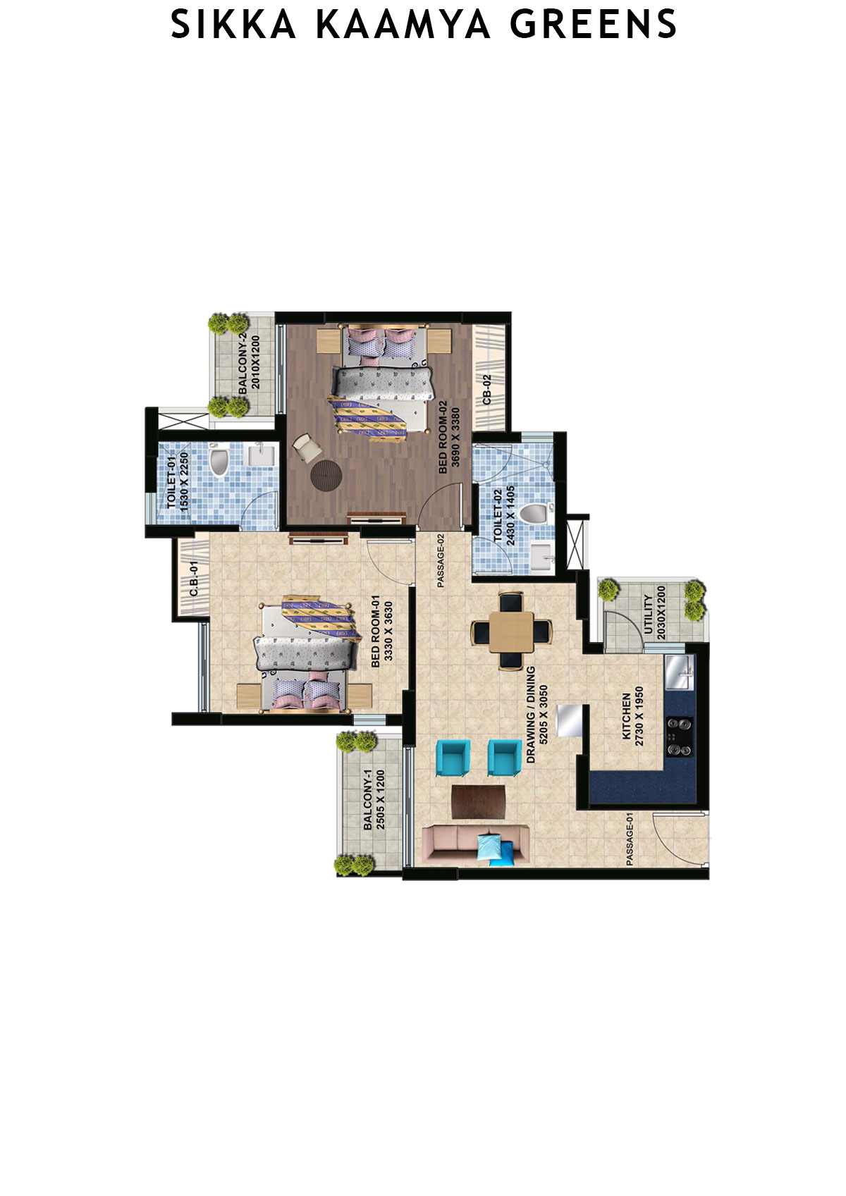 Sikka Kaamya Greens Diamond Unit 4 (Type B) Floor Plan