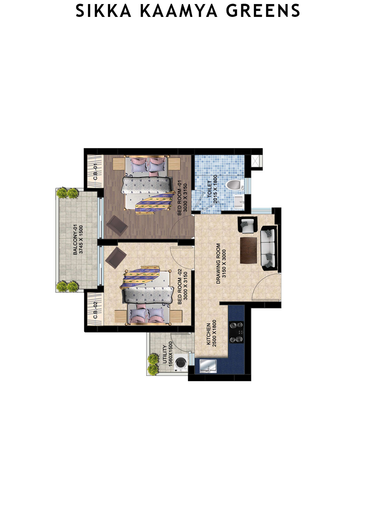 Sikka Kaamya Greens Emerald Unit 1 (Type G) Floor Plan