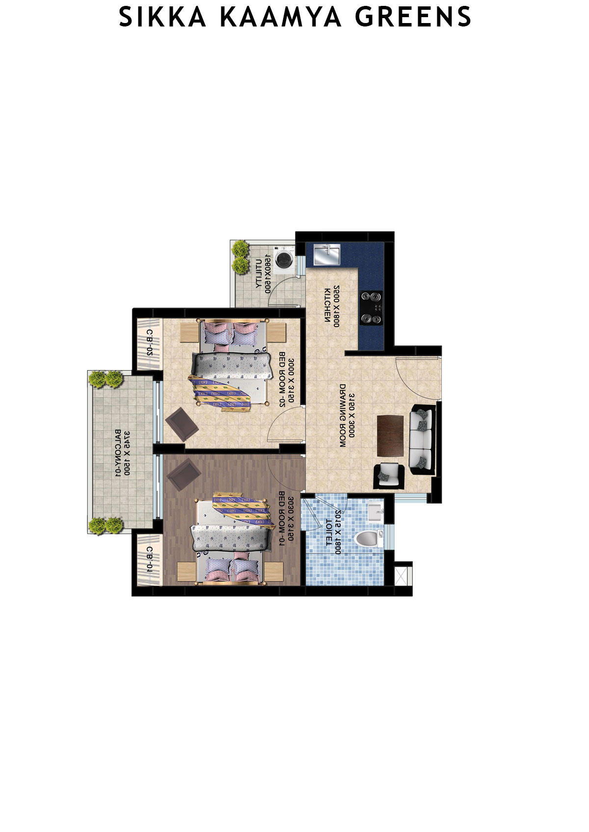 Sikka Kaamya Greens Emerald Unit 2 (Type G) Floor Plan