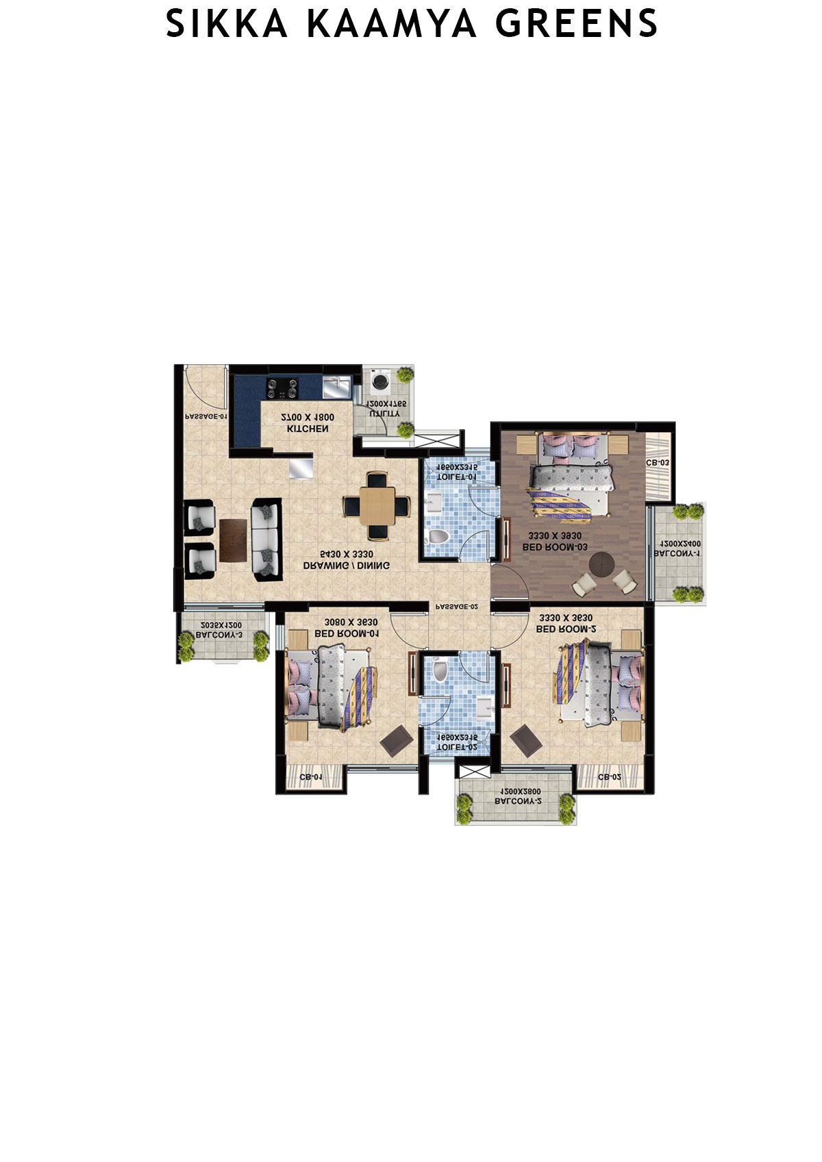 Sikka Kaamya Greens Tower Jade Unit 1 (Type D) Floor Plan