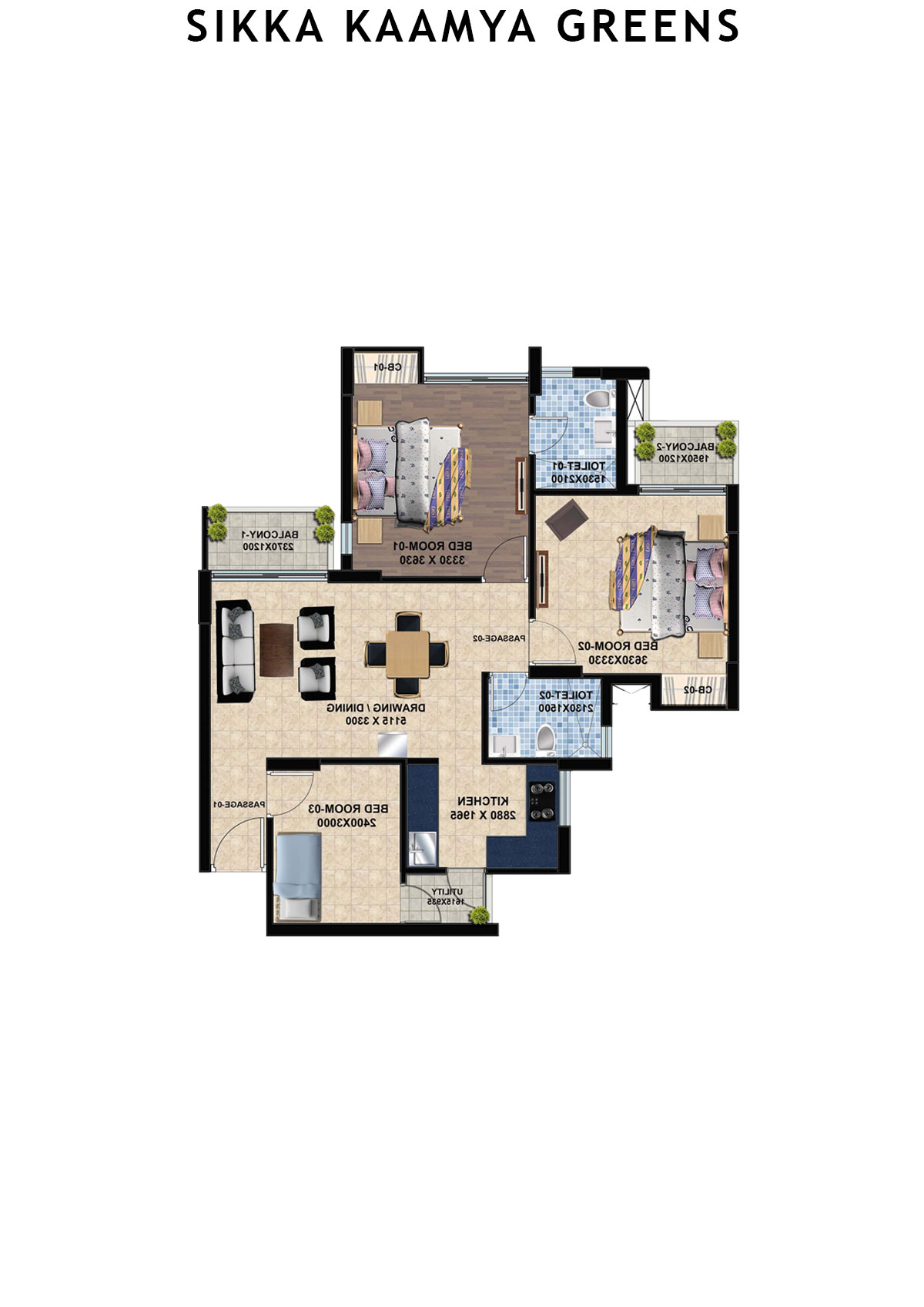 Sikka Kaamya Greens Tower Jade Unit 2 (Type C) Floor Plan