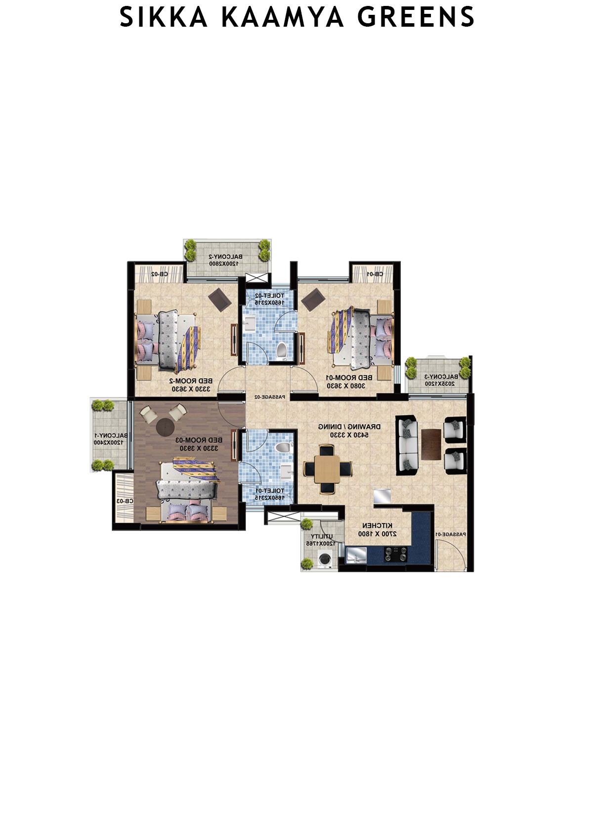 Sikka Kaamya Greens Tower Jade Unit 3 (Type D) Floor Plan