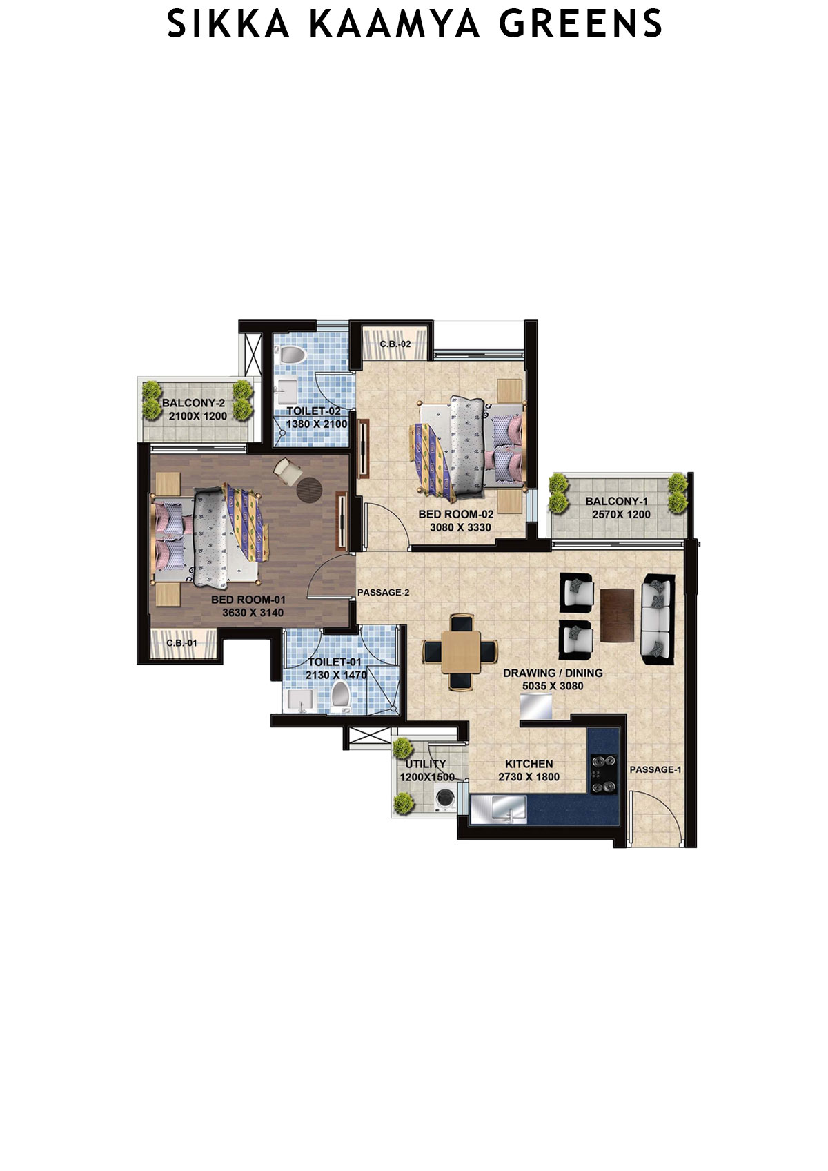 Sikka Kaamya Greens Tower Jade Unit 4 (Type A) Floor Plan