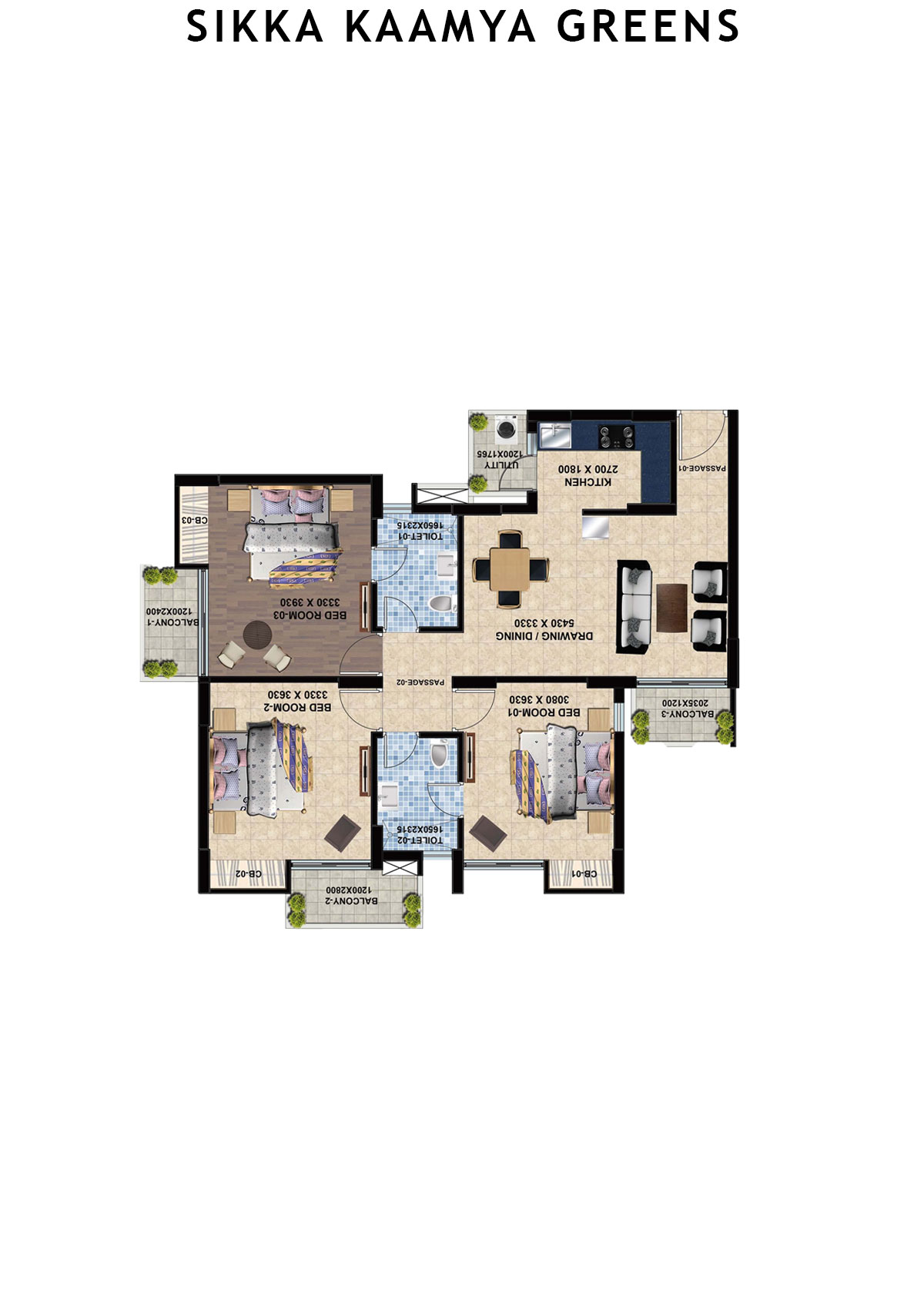 Sikka Kaamya Greens Tower Opal Unit 1 (Type D) Floor Plan