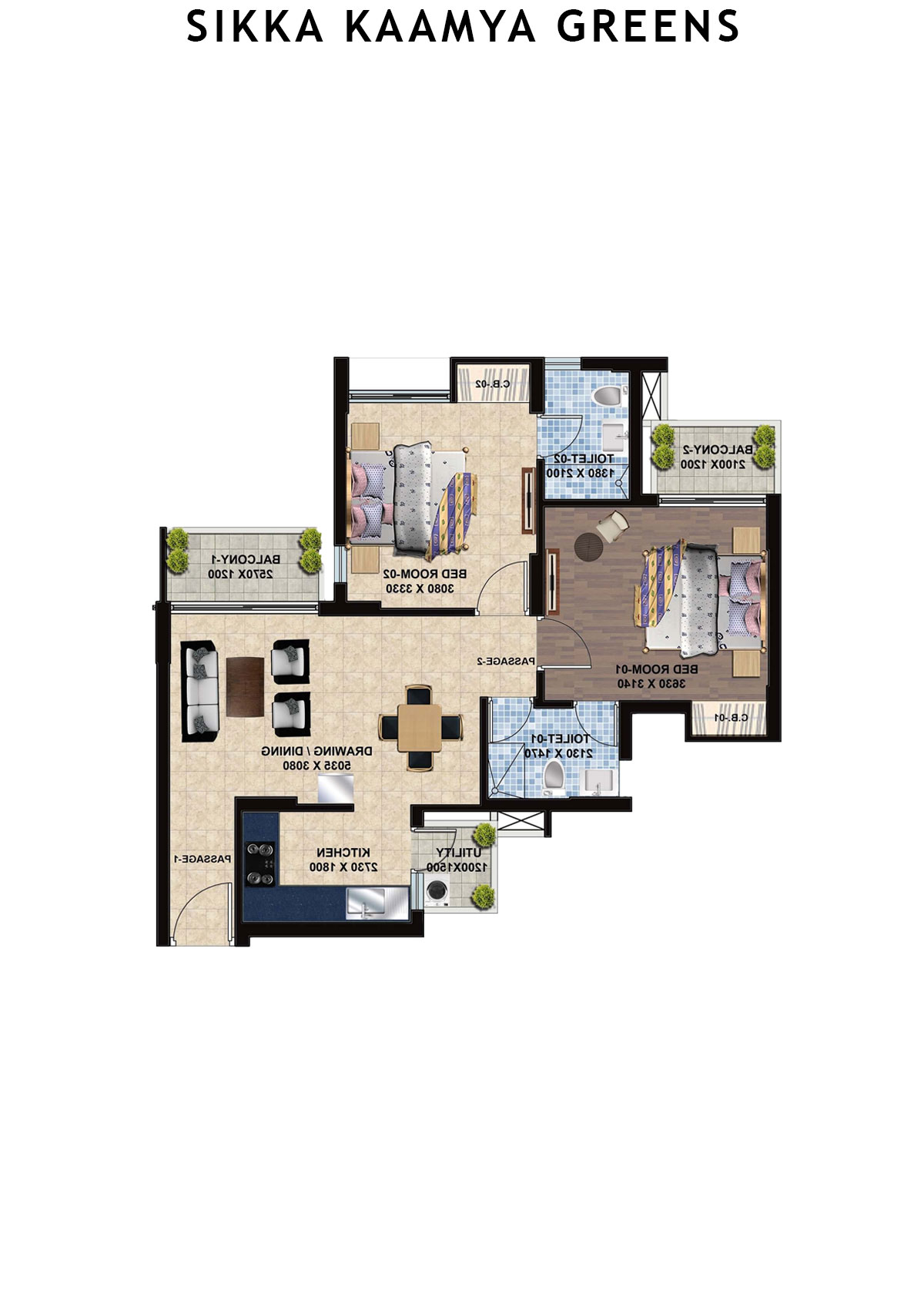 Sikka Kaamya Greens Tower Opal Unit 4 (Type A) Floor Plan