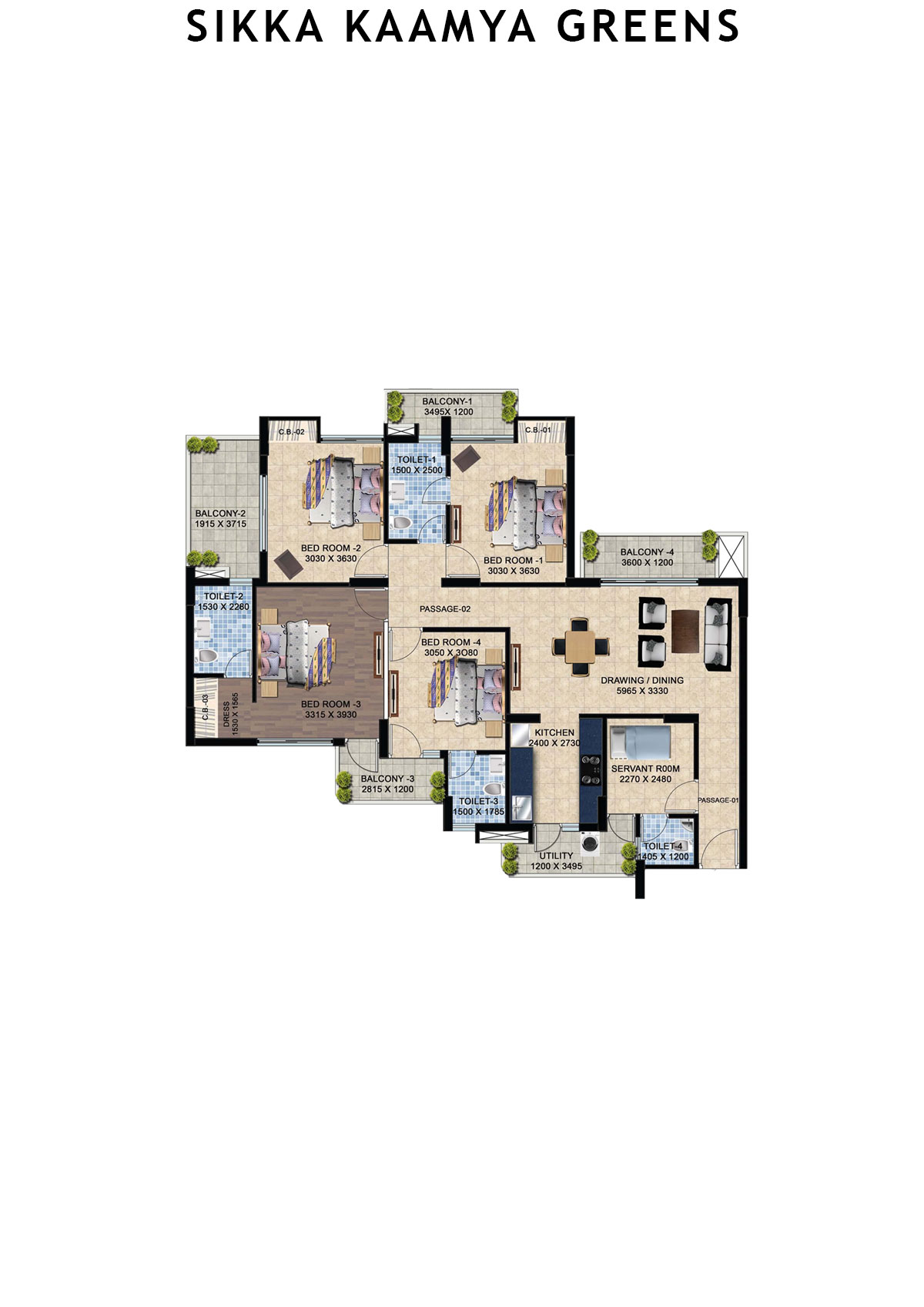 Sikka Kaamya Greens Pearl Unit 1 (Type F) Floor Plan