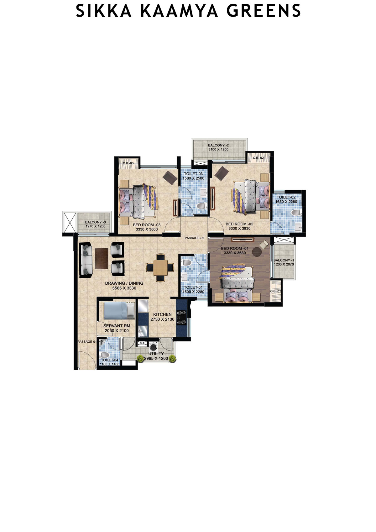 Sikka Kaamya Greens Pearl Unit 2 (Type E) Floor Plan