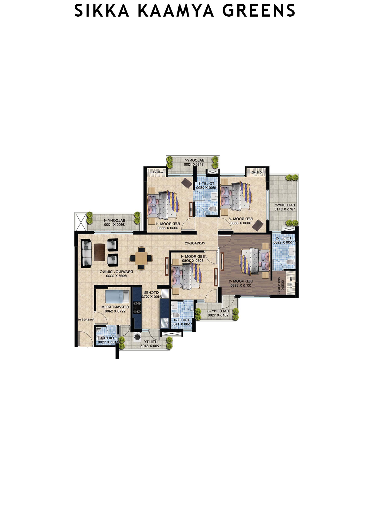 Sikka Kaamya Greens Tower Ruby Unit 1 (Type F) Floor Plan