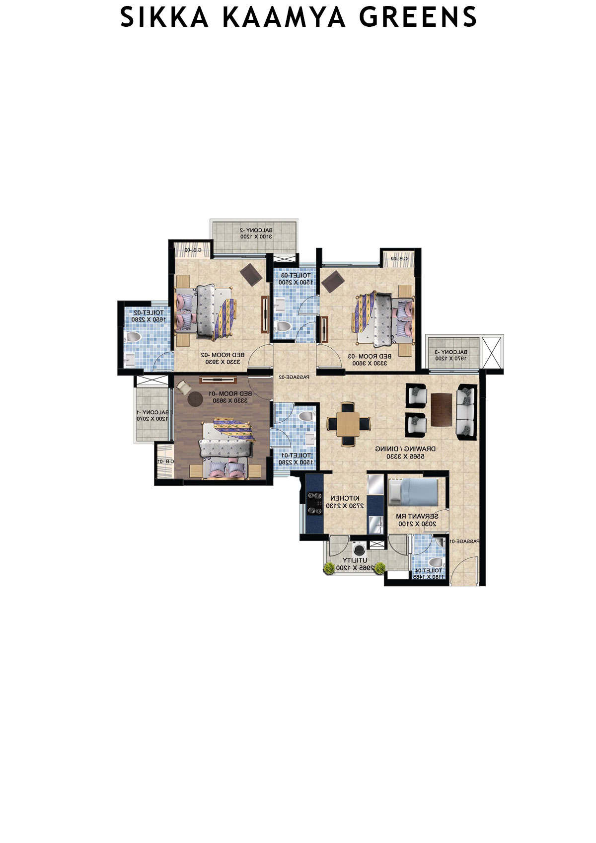 Sikka Kaamya Greens Tower Ruby Unit 2 (Type E) Floor Plan