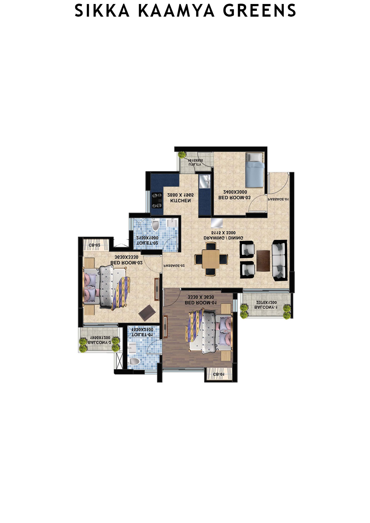 Sikka Kaamya Greens Tower Ruby Unit 3 (Type C) Floor Plan