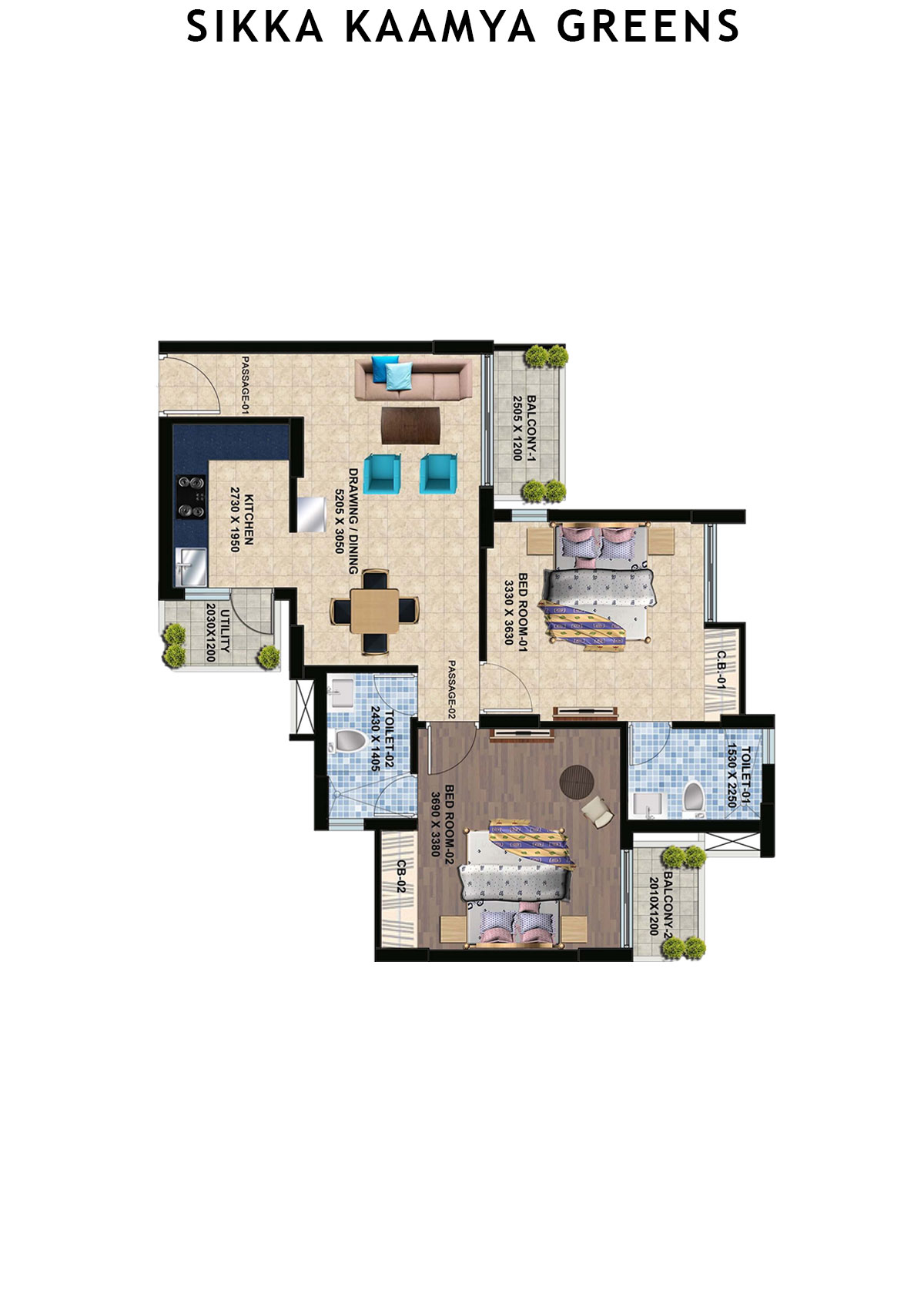 Sikka Kaamya Greens Tower Ruby Unit 5 (Type B) Floor Plan