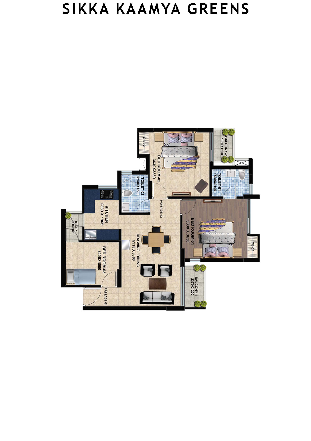 Sikka Kaamya Greens Tower Ruby Unit 6 (Type C) Floor Plan