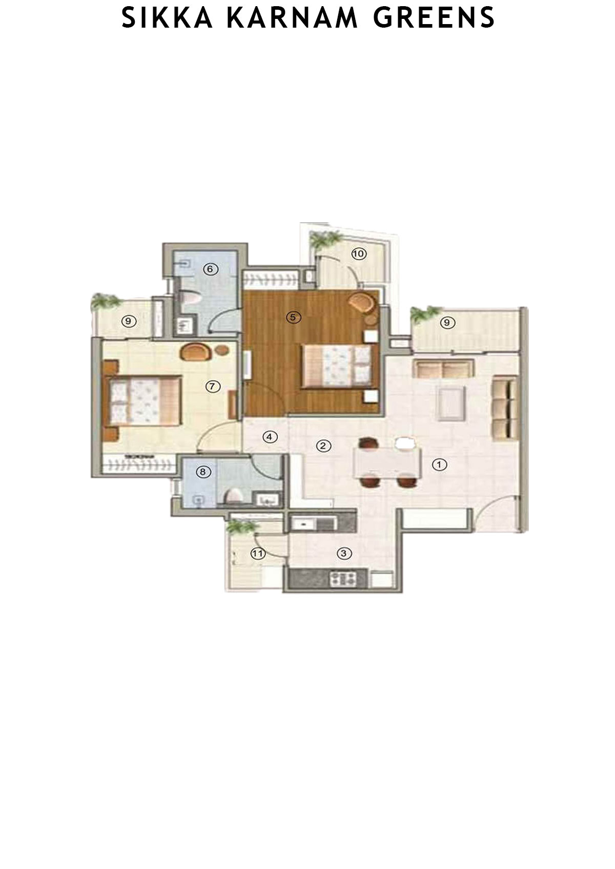 Sikka Karnam greens Bloom  Unit 3 (Type  3) Floor Plan