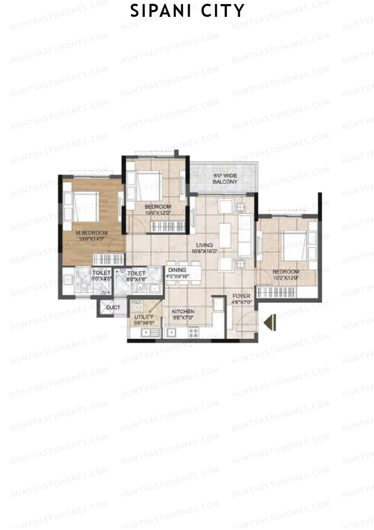 Sipani City Block 1 Wing A Unit 3 (Type 1D) Floor Plan