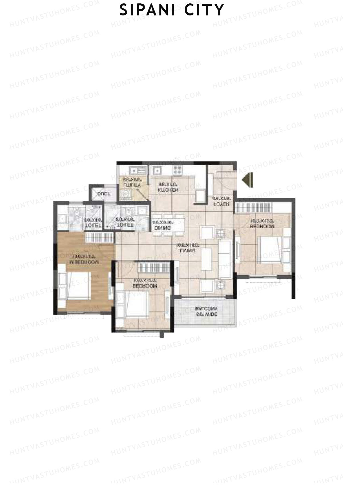 Sipani City Block 1 Wing B Unit 2 (Type 1D) Floor Plan