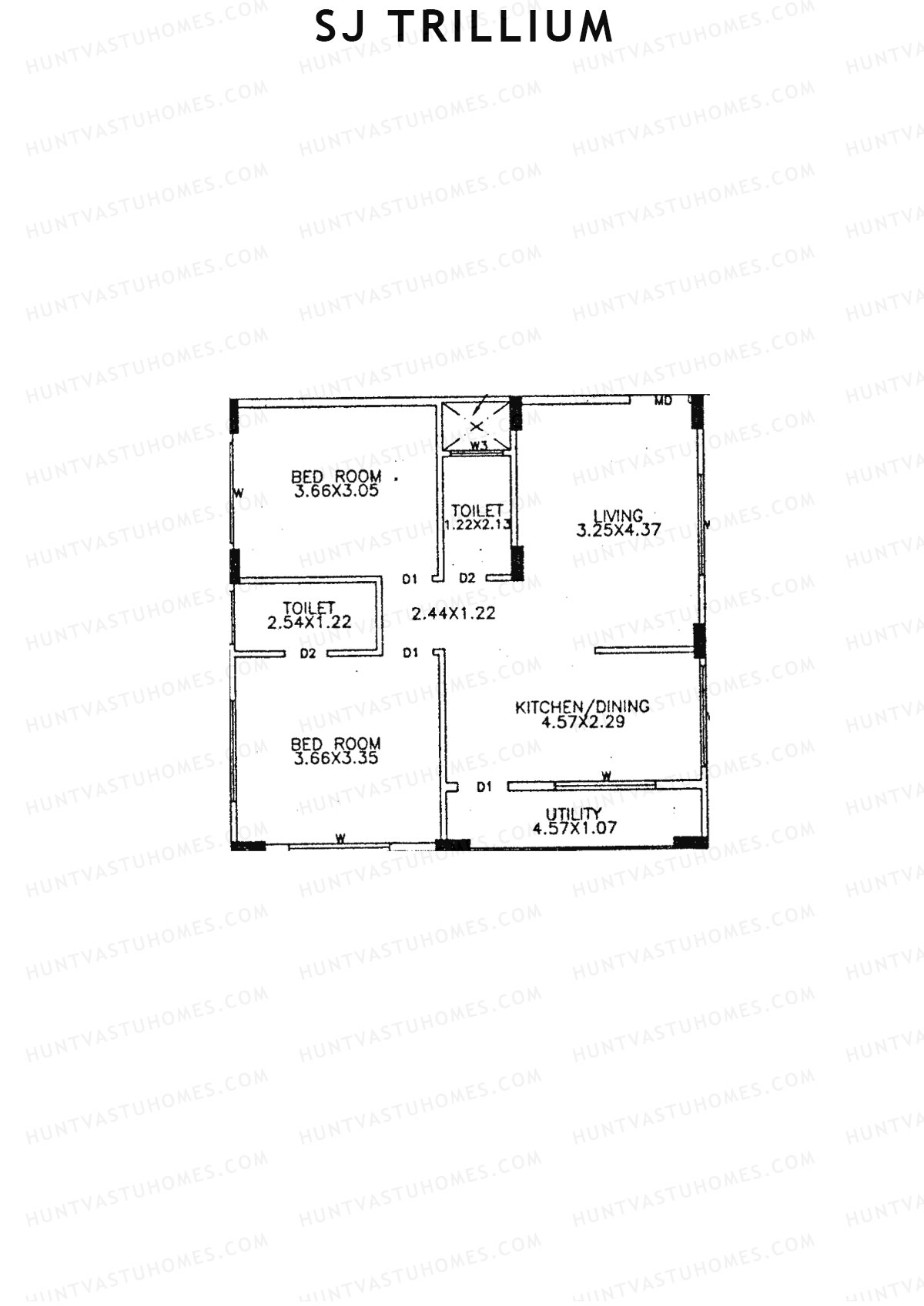 SJ Trillium, Block A, Unit 12, 2BHK, Super Area 955   sq ft 