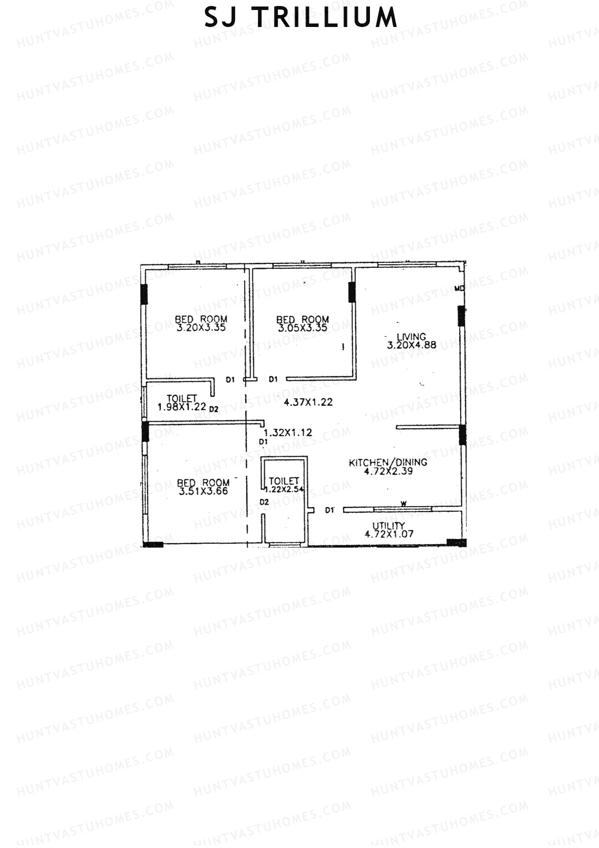 SJ Trillium, Block A, Unit 14, 3BHK, Super Area 1200   sq ft 