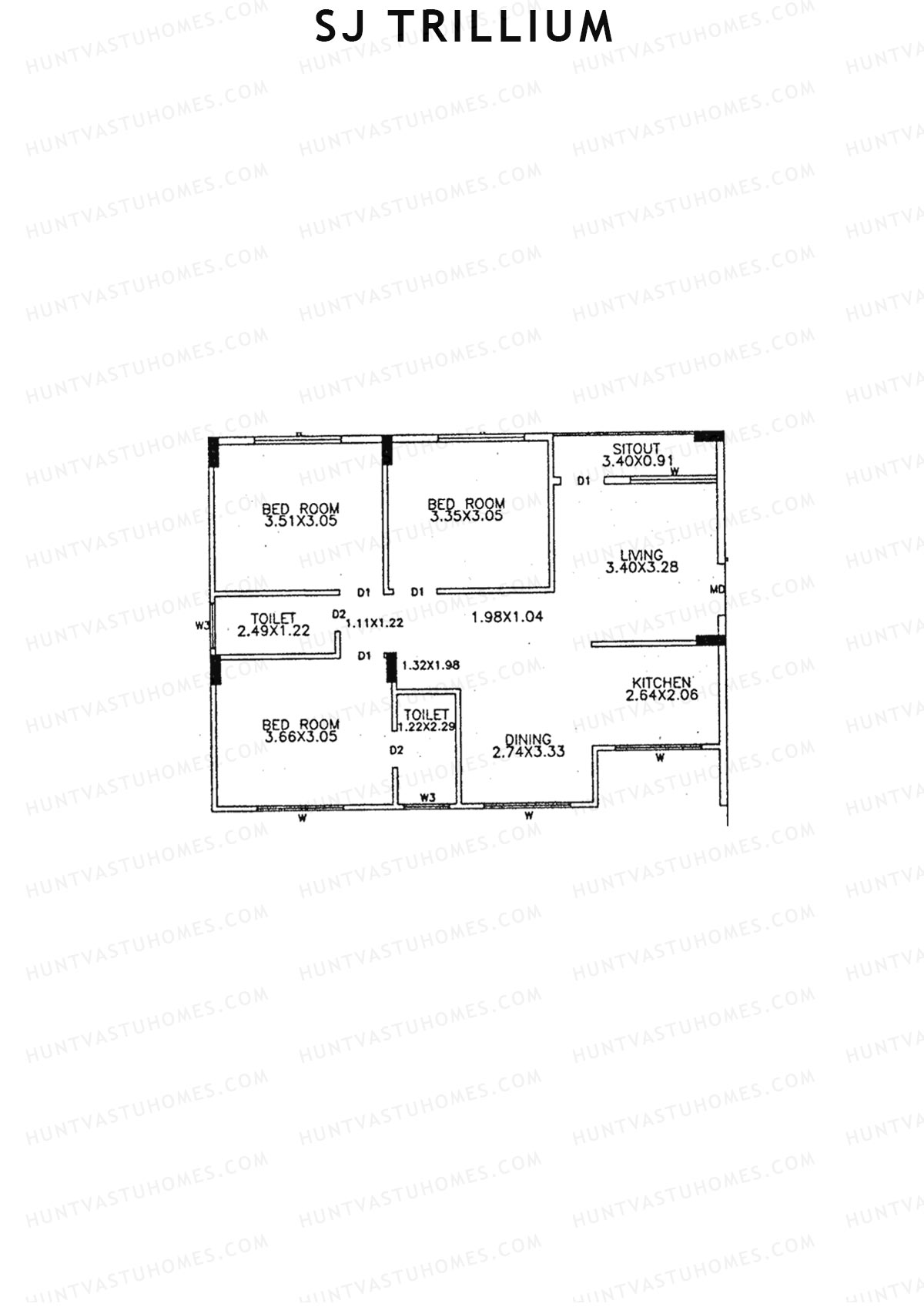 SJ Trillium, Block A, Unit 5, 3BHK, Super Area 1175   sq ft 