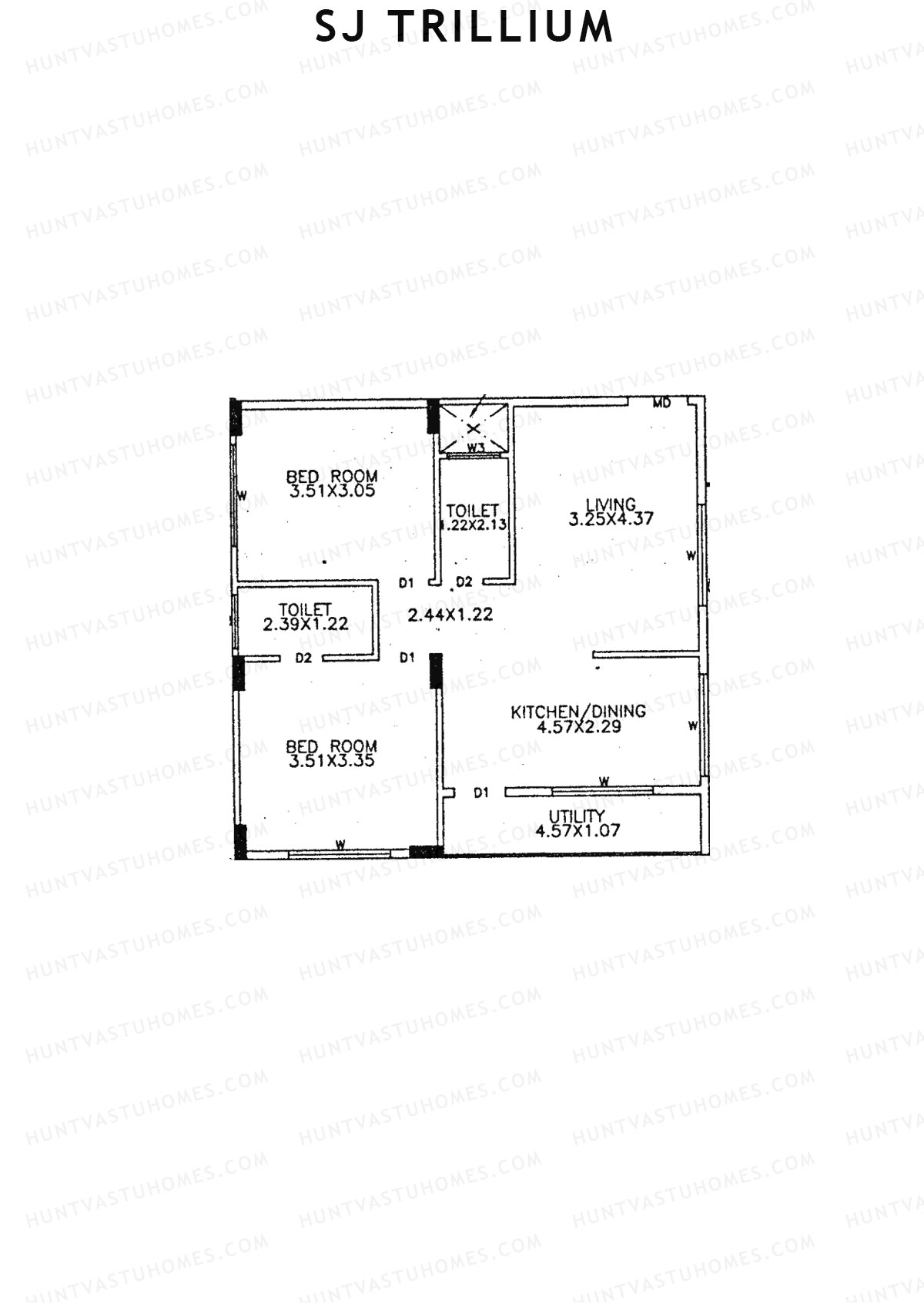 SJ Trillium, Block A, Unit 9, 2BHK, Super Area 935   sq ft 