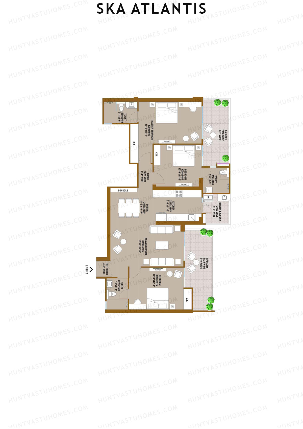 SKA Atlantis, Tower Aqua, Unit 4 (Type S2), 3BHK, Super Area 1792   sq ft 