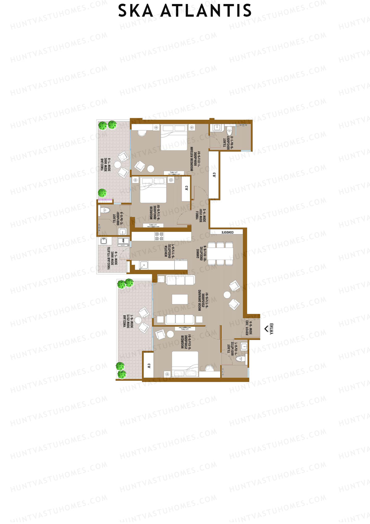 SKA Atlantis, Tower Bliss, Unit 18 (Type S2), 3BHK, Super Area 1792   sq ft 