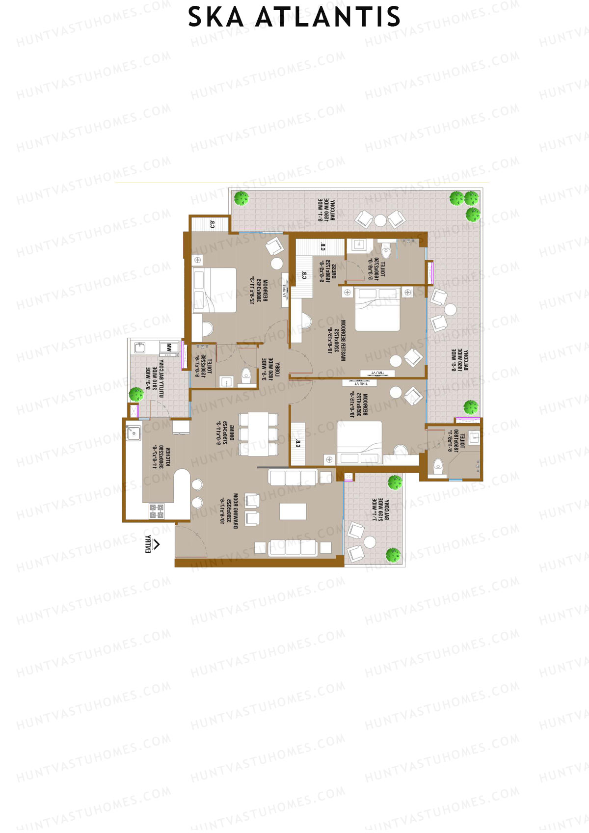 SKA Atlantis, Tower Bliss, Unit 20 (Type S3), 3BHK, Super Area 2080   sq ft 