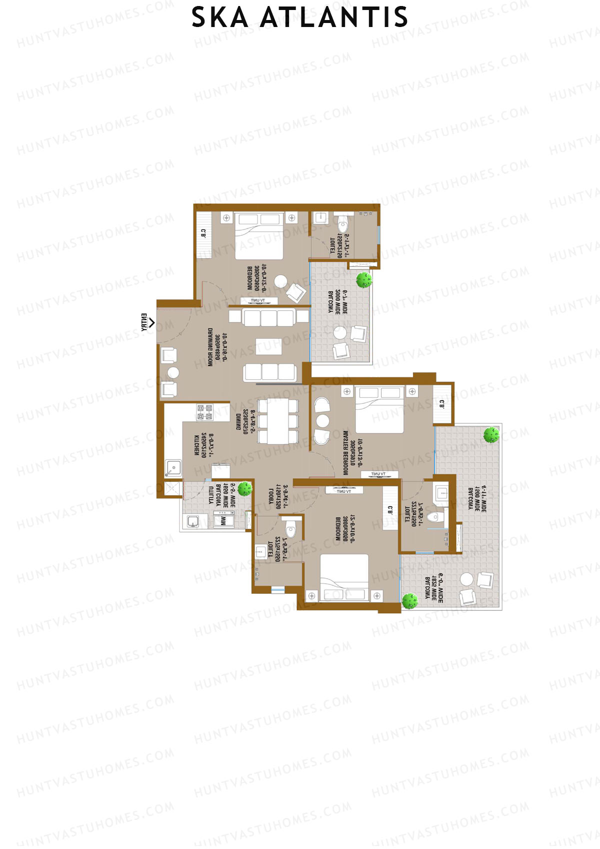 SKA Atlantis, Tower Coral, Unit 14 (Type S1), 3BHK, Super Area 1549   sq ft 