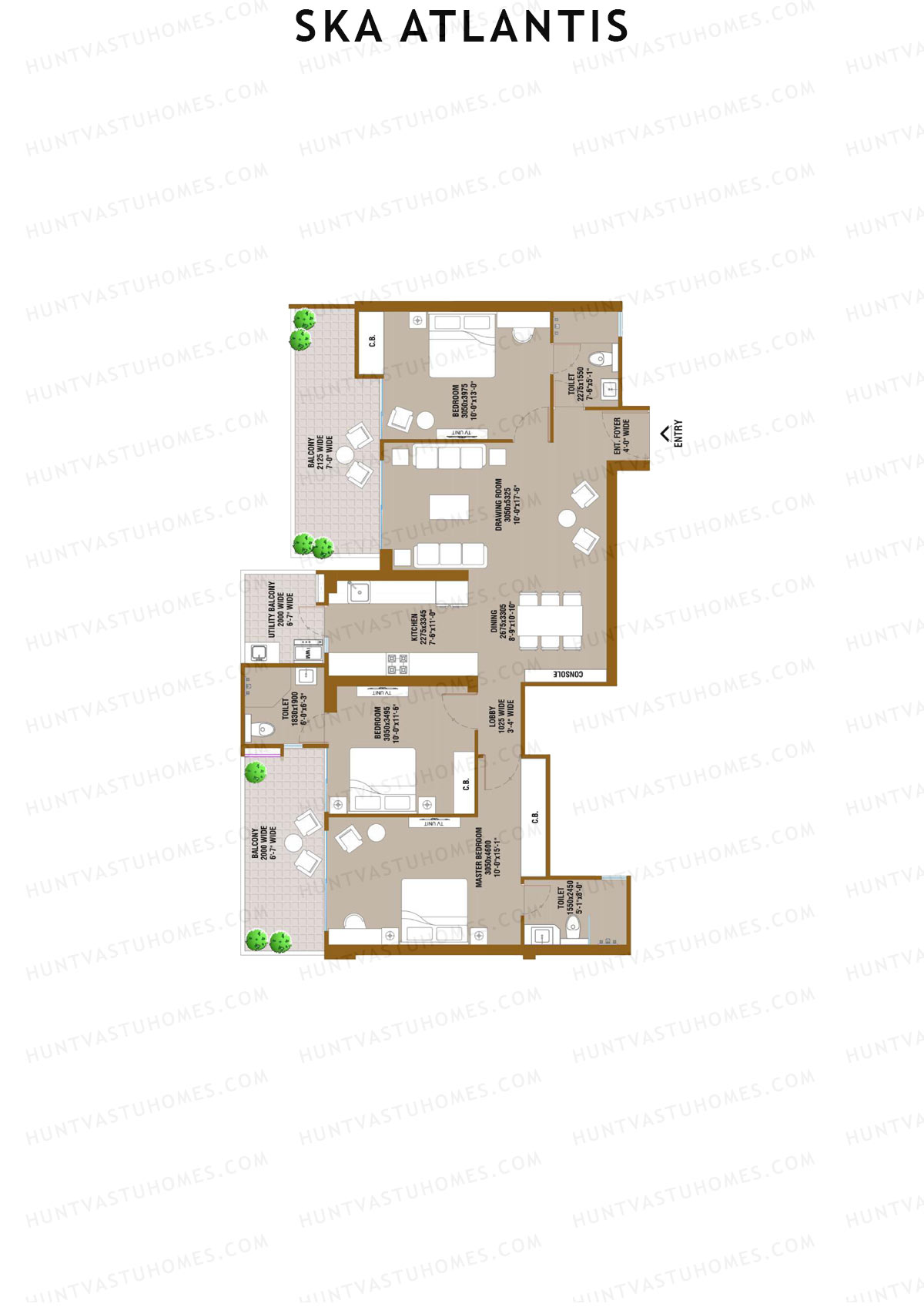 SKA Atlantis, Tower Coral, Unit 17 (Type S2), 3BHK, Super Area 1792   sq ft 