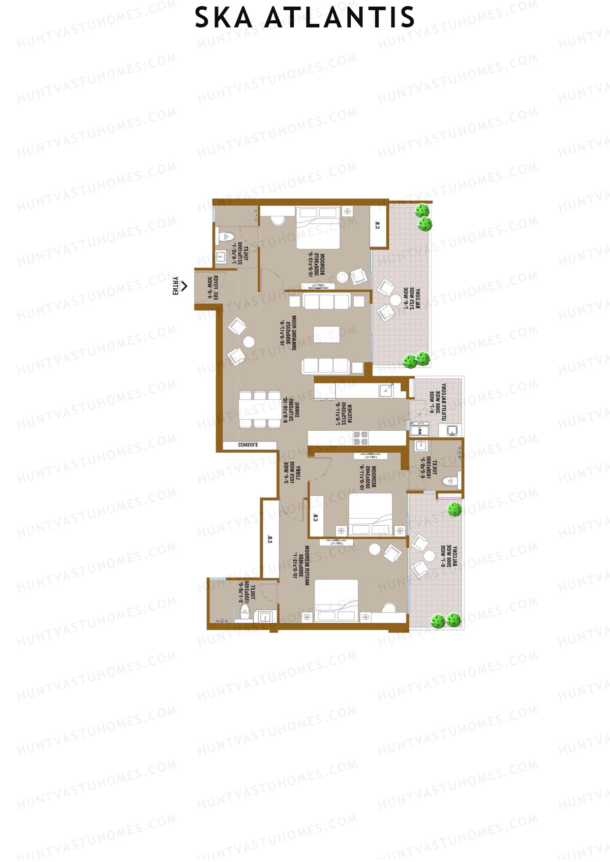 SKA Atlantis, Tower Eden, Unit 5 (Type S2), 3BHK, Super Area 1792   sq ft 