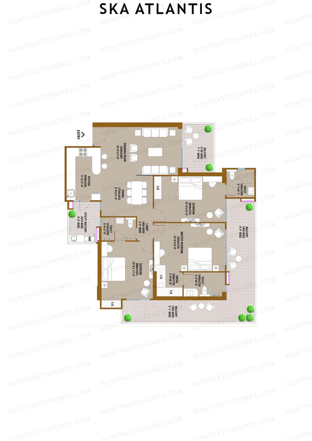 SKA Atlantis, Tower Eden, Unit 6 (Type S3), 3BHK, Super Area 2080   sq ft 