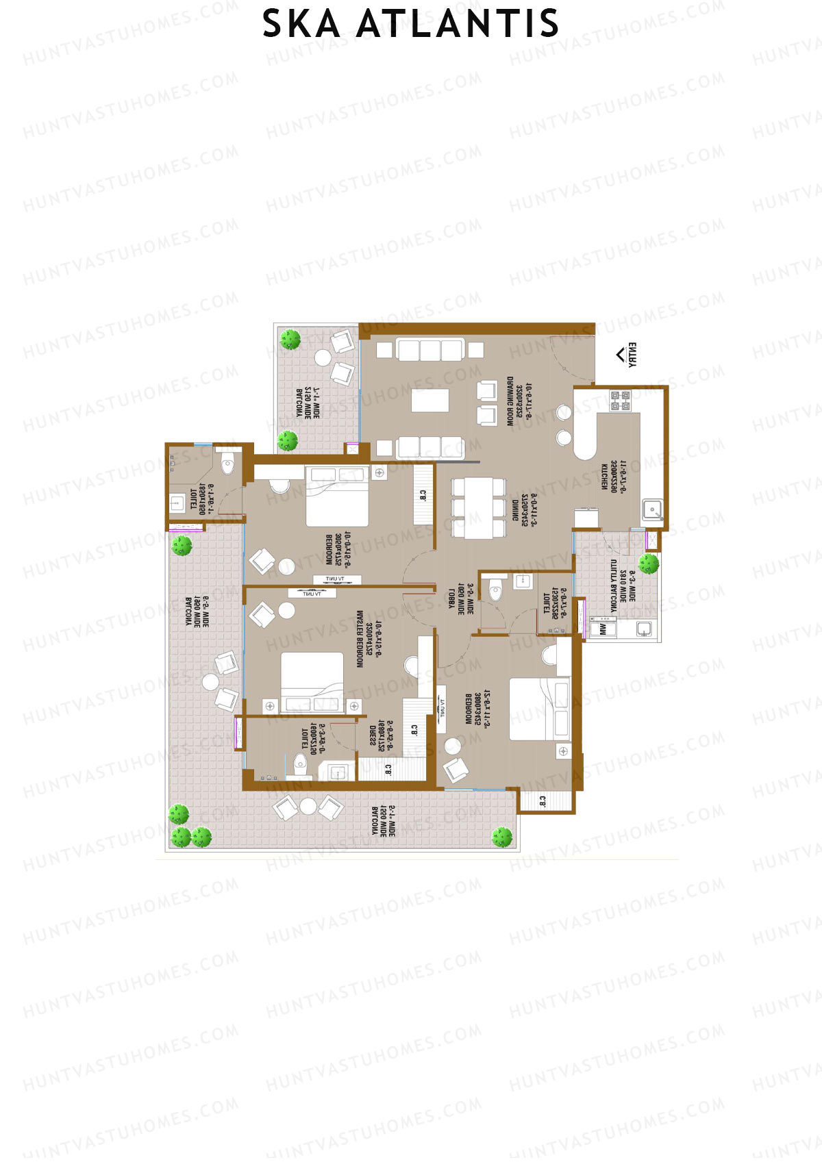 SKA Atlantis, Tower Eden, Unit 7 (Type S3), 3BHK, Super Area 2080   sq ft 