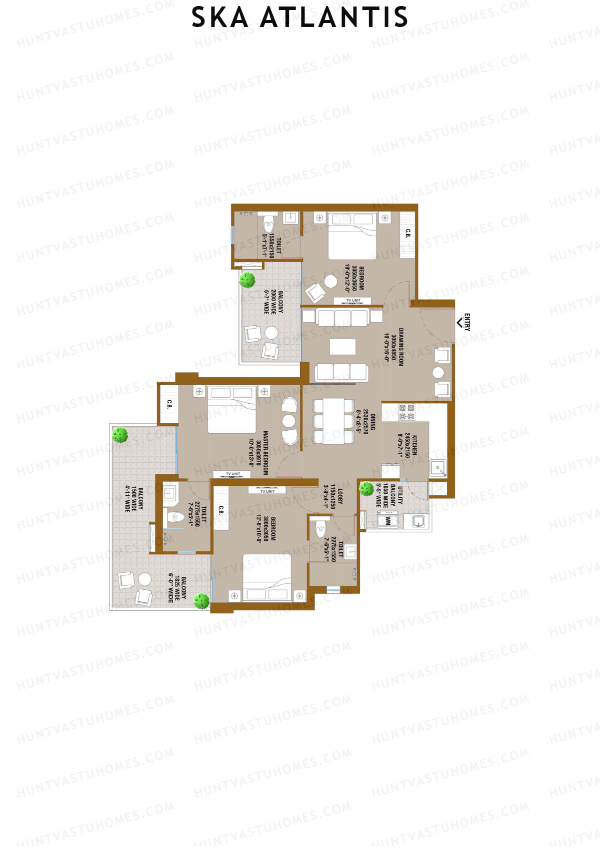 SKA Atlantis, Tower Eden, Unit 8 (Type S1), 3BHK, Super Area 1549   sq ft 