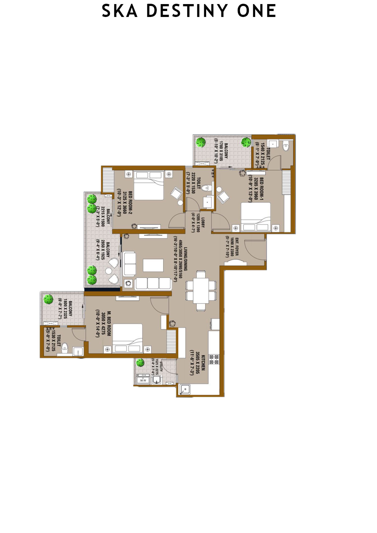SKA Destiny One Gamma Unit 17 (Type S1) Floor Plan