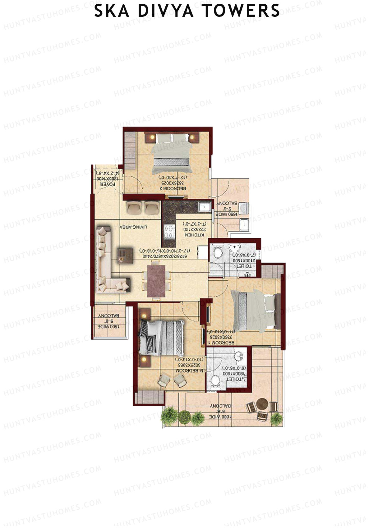 Ska Divya Towers Orchid Unit 1 (Type S1) Floor Plan