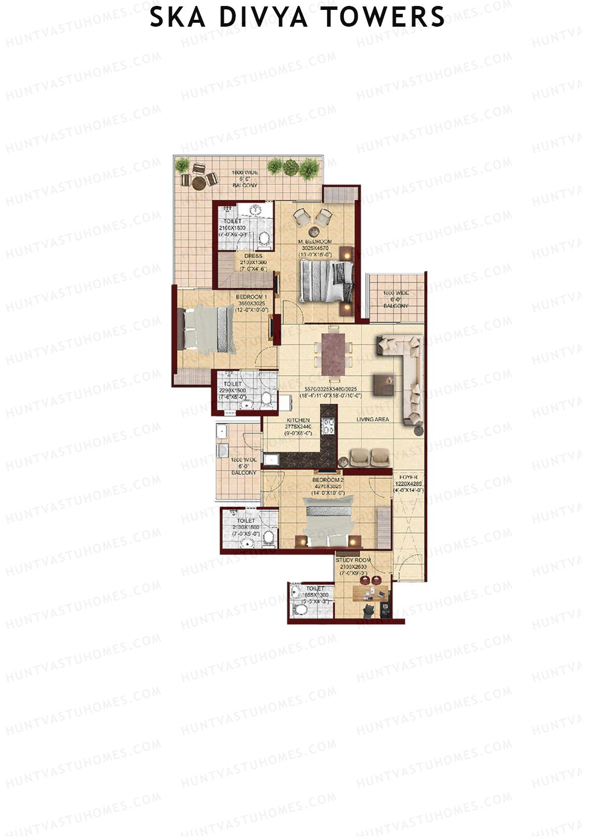 Ska Divya Towers Orchid Unit 4 (Type S3) Floor Plan