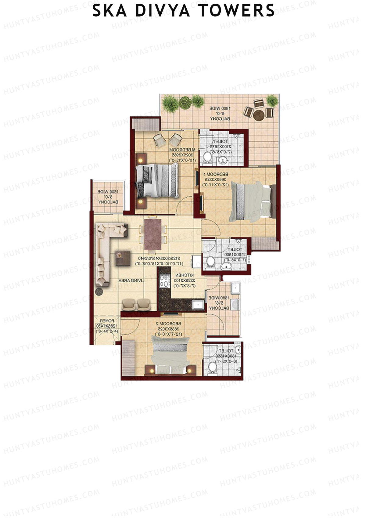 Ska Divya Towers Tulip Unit 10 (Type S2) Floor Plan