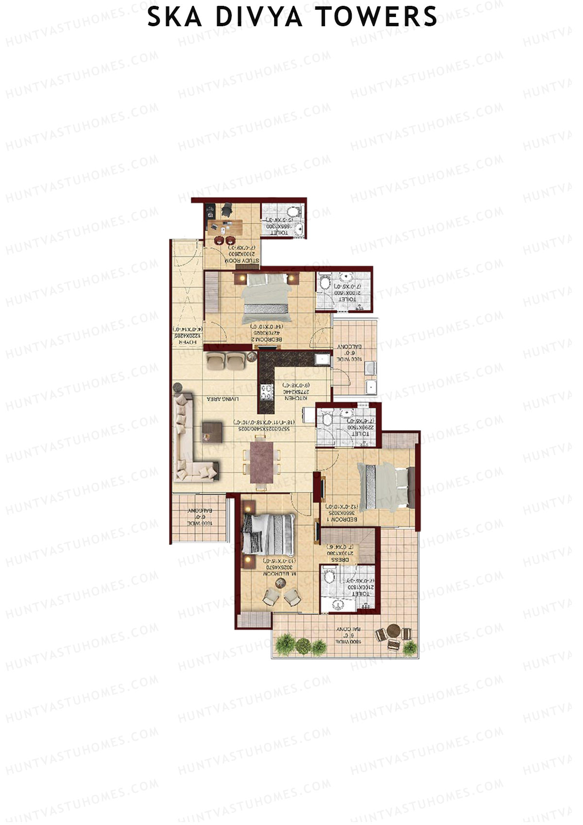 Ska Divya Towers Tulip Unit 12 (Type S3) Floor Plan